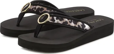 Produktbild von LASCANA Badezehentrenner Sandale, Badeschuh, Pantolette, Badelatsche, Flip Flop, Sommerschuh, schwarz/leo Größe 41