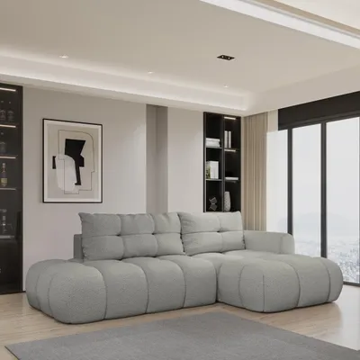 Produktbild von Masseno Ecksofa FLUMA R-S mit Schlaffunktion L-Form, Sofa mit Bettkasten, Wohnzimmersofa, Couch, Soffa, Bettsofa, Couchgarnitur- Hellgrau, QUELLE 83