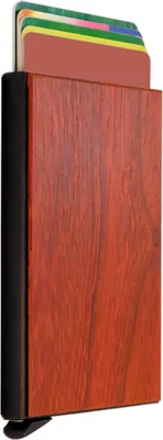 Produktbild von ASKSA 1 StückKartenetui Pop Up Herren Holz und Aluminiumlegierung NFC RFID Schutz 5-6 Karten, Farben:Rot