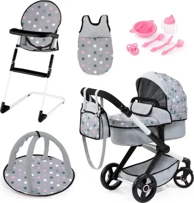 Obrázek produktu pro Xeo Deluxe Set kombinovaný kočárek pro panenky, šedý - pro malé rodiče panenek