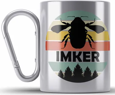 Produktbild von Trendation - Imker Geschenk Edelstahl Tasse Karabiner Bienenzucht Karabiner Edelstahl Tasse Karabiner Edelstahl Geschenkideen Bienenzüchter Bienen Zuebhör Geschenke (Silber)