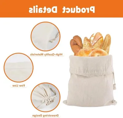 Wiederverwendbare Leinenbrotbeutel, Set von 3, mit Kordelzug für Brot, Baguettes, Obst und Gemüse, ideal für nachhaltige