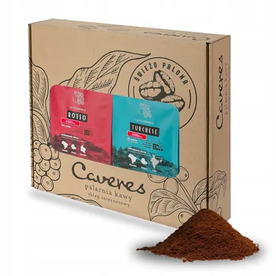 Zdjęcie produktu dla Caveres Kawa Mielona Premium – Zestaw Kaw 2x250g Rosso 100% Arabica i Turchese 70% Robusta 30% Arabica