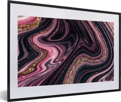 Produktbild von MuchoWow® Gerahmtes Poster Marmoroptik - Rosa - Lila - Gold - Luxus - Marmor 60x40 cm - Poster mit Schwarzem Bilderrahmen Wandposter Rahmen Foto Bilder - Schlafzimmer - Plakat in Rahmen - Drucken