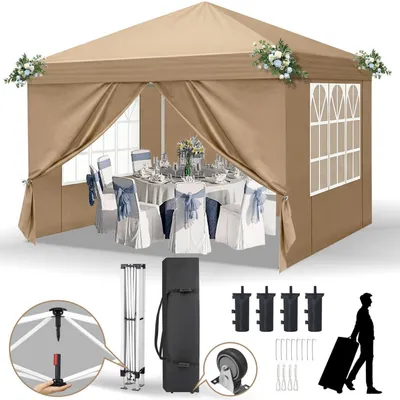 Obrázek produktu pro Skládací pavilón 3x3 metry, barva khaki, s 4 bočními stěnami, vodotěsný, ochrana proti UV záření 50+