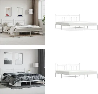 Produktbild von vidaXL Bettgestell mit Kopfteil Metall Weiß 200x200 cm - Bettgestell - Bettgestelle - Bettrahmen - Bett
