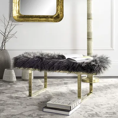 Zdjęcie produktu dla Ławka wewnętrzna SAFAVIEH, nowoczesny design, kolor biały, wymiary: 46 x 97 x 43,94 cm