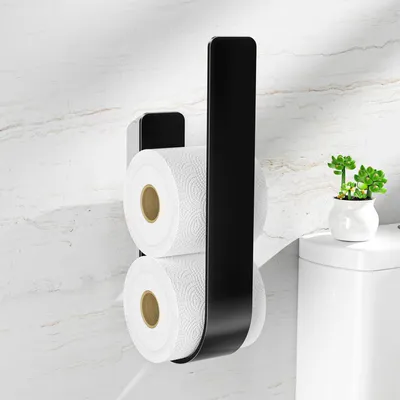 Produktbild von Toilettenpapier Aufbewahrung Schwarz, Selbstklebender Klopapier Aufbewahrung, Toilettenpapierhalter Ohne Bohren, Klorollenaufbewahrung Fš¹r 3 Rollen, Ersatzrollenhalter Toilettenpapier Fš¹r Badezimmer