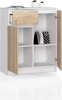 Obrázok produktu pre BDW, komoda s 1 zásuvkou a 2 dvierkami, 80x99x40 cm, príborník, biela - dub Sonoma