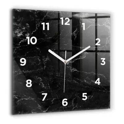 Produktbild von Wallfluent Große Wanduhr – Stilles Quarzuhrwerk - Uhr Dekoration Wohnzimmer Schlafzimmer Küche - Zifferblatt - weiße Zeiger - 60 cm - Schwarzer Marmor