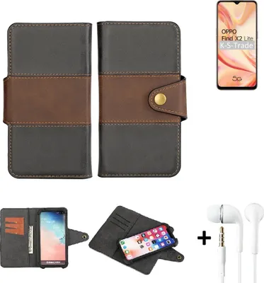 Produktbild von K-S-Trade Handyhülle Schutzhülle Bookstyle Wallet-Case kompatibel mit Oppo Find X2 Lite + earphones Bumper rundumschutz schwarz-braun 1x
