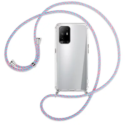 Produktbild von Handykette Backcover-Schutzhülle mit Band (Metall silberfarben) für Oppo A94 5G / F19 Pro+ 5G - pink/mint