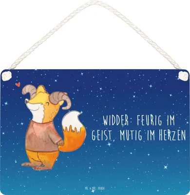 Produktbild von Mr. & Mrs. Panda Schild Widder Astologie DIN A5 - Sternenhimmel Blau - Geschenk, Sternzeichen, Türschild, kleine aufmerksamkeit, holzbild, wandtafel, Astrologie