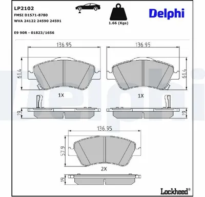 Produktbild von DELPHI Bremsbeläge Satz Vorne Bremsklötze für TOYOTA AURIS (NRE15, ZZE15, ADE15, ZRE15, NDE15) LP2102