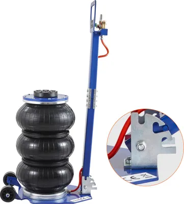Image de SucceBuy Cric pneumatique de 3 tonnes, 6600 lbs triple cric pneumatique avec six tubes en acier, soulève 17,7 pouces en 3-5 secondes, cric pneumatique avec longues poignées réglables pour voitures et garages (bleu)