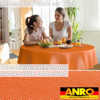 Produktbild von ANRO Wachstuch-Tischdecke abwaschbar Outdoor Indoor Rund 120cm Orange, Schnittkante