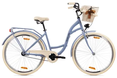 Produktbild von Goetze Style 28 Zoll City Bike, 46 cm Tiefeinsteiger, 1-Gang mit Rücktrittbremse hinten & V-Bremse vorne, LED-Beleuchtung, Rattankorb mit Bezug