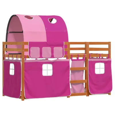 Produktbild von Etagenbett mit Vorhängen Rosa 80x200 cm Massivholz Kiefer
