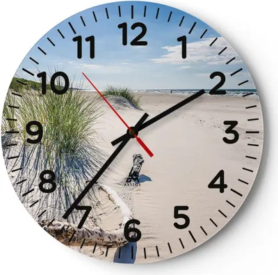 Produktbild von Wanduhr - Rund - Glasuhr - Mrzezyno Strand Meer - 40x40cm - Schleichendes Uhrwerk - Lautlos - zum Aufhängen bereit - Dekoration Modern - Wanddekoration aus Glas - C4AR40x40-4281