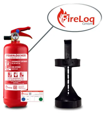 Produktbild von FireLoq® 1kg Pulver Löscher 8A | 34B | C Prüfnachweis, KFZ-Halter und Manometer
