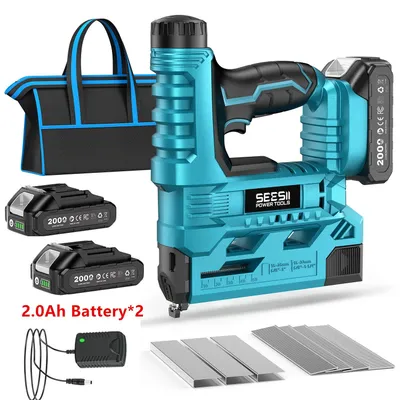 Obrázek produktu pro Akumulátorová hřebíkovačka – 18 gauge – 2 baterie 21 V, 2,0 Ah – 1000 hřebíků – až 60 výstřelů za minutu – pro nábytek a domácí kutilské práce