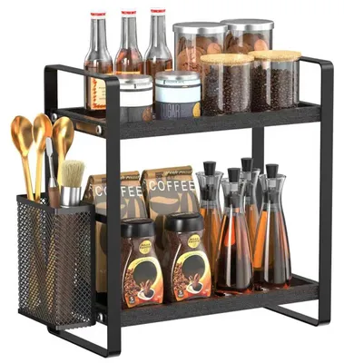 Produktbild von Kaffeetassenhalter, Küchenorganizer und Aufbewahrungsregal, Gewürzregal für die Arbeitsplatte, Küche (schwarz)