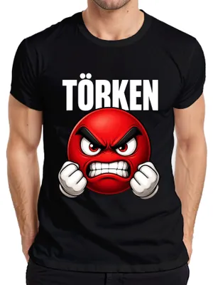 Produktbild von TÖRKEN wütender Emoji rot geballte Fäuste Comic Herren T-Shirt roter Smiley Comic, Schwarz, XL