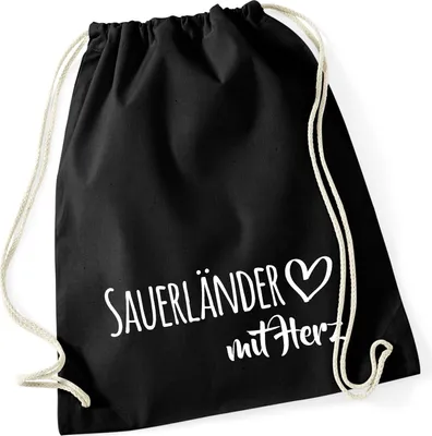 Produktbild von Huuraa Turnbeutel Sauerländer mit Herz 12 Liter Black Baumwolle Rucksack Geschenkidee
