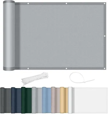 Image de Protection de balcon 100 x 500 cm - Bâche imperméable pour balcon - Brise-vue - Incomparable - Bordure de balcon - Avec œillets - Protection contre le vent - Protection UV - Pour balcon, jardin et terrasse - Gris