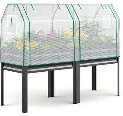 Produktbild von Erhöhtes Gartenbeet mit Abdeckung und Füßen, 180 x 58 x 142 cm, grau