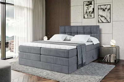 Produktbild von ALTDECOR Boxspringbett mit Matratze und Lattenrost  - RICAR KING 200x200 cm  - Dunkelgrau Samt - Topper, Polsterbett mit Bettkasten, Bett mit Stauraum H3 - und H4 - Matratze, Doppelbett, Springboxbett