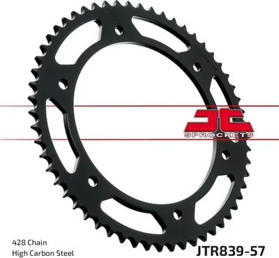 Productafbeelding van Kettingtandwiel, 57 tanden, vertanding 428, type JTR839, ZWART, voor Yamaha DT 125 R, RH, RE, X, RN, RE / WR 125 R, X