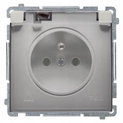 Produktbild von Einzelsteckdose mit Erdung, satiniert IP44 Basic BMGZ1B.01/29A Kontakt-Simon