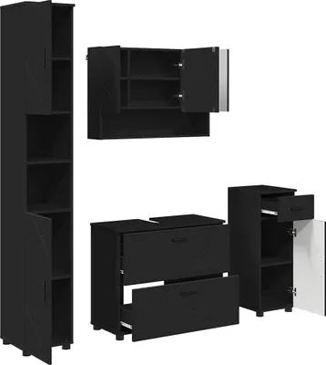 Produktbild von Badezimmermöbel-Set 4 stk. Schwarz 35 x 30 x 192 cm