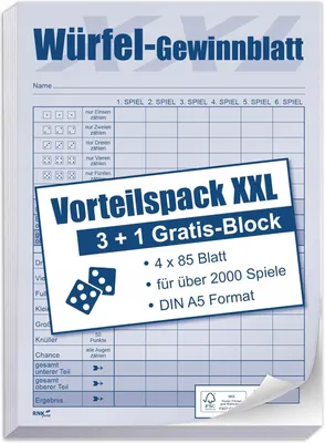 Produktbild von RNKVERLAG 5801-2 Spielbogen für Würfelspiele XXL DIN A5 Deutsch