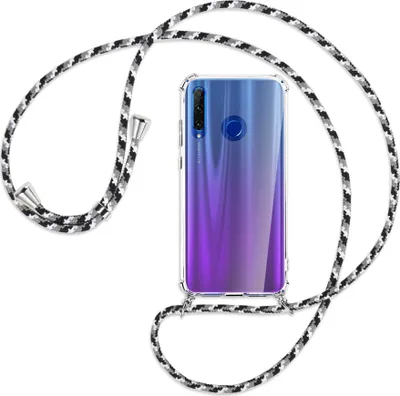 Produktbild von Handykette Backcover-Schutzhülle mit Band (Metall silberfarben) für Honor 20 Lite / 20e - schwarz/grau/weiß