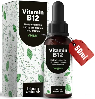 Produktbild von Bloom Naturals Vitamin B12 Hochdosiert 50ml 1800 Tropfen