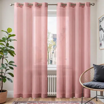 Voile-Gardinen mit Ösen, 2er-Set, 140x144,8 cm, rosa