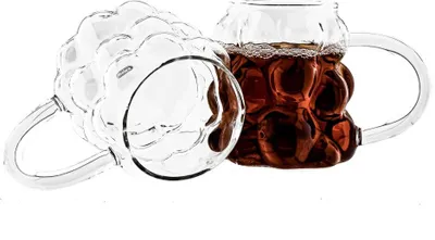Produktbild von 2er Bubble Gläser-Set mit Henkel, Hitzebeständig aus Borosilikatglas - 350 ml