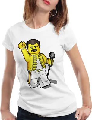 Produktbild von style3 I want to brick free Damen T-Shirt freddie rock you baustein, Farbe:Weiß, Größe:M