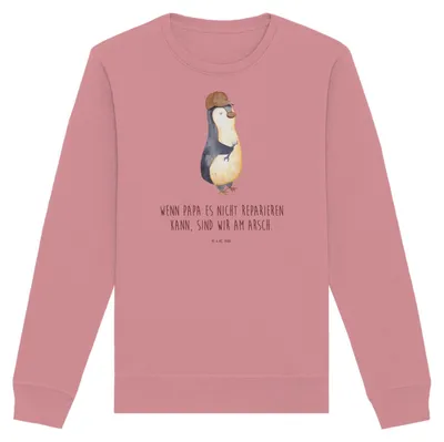 Produktbild von Mr. & Mrs. Panda Bio Baumwoll Pullover Wenn Papa es nicht reparieren kann, sind wir am Arsch Größe S - Canyon Pink - Geschenk, Sweatshirt, Sweater, Vatertag, Muttertag
