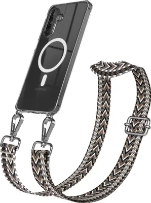 Produktbild von EAZY CASE - Handykette mit MagSafe Hülle für Samsung Galaxy A26, Handyband ZigZag Style,Karabiner Silber, Umhängeband in Grau