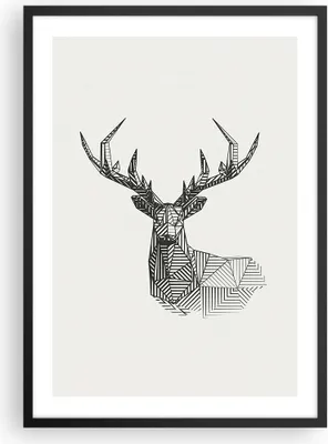 Produktbild von Gerahmtes Poster - Schwarzer Rahmen - Hirsch Skizze Skandinavisch - 50x70 cm - Wand Bild - Wanddeko - Wandbilder - Kunstposter - Wandposter - Bilderrahmen - Bilder - Kunstdruck - P2BPA50x70-4950