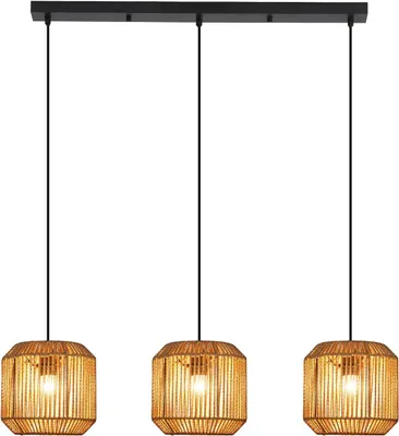 Produktbild von ZMH Pendelleuchte Boho Hängelampe Rattan Lampe Hängend Hängeleuchte Esszimmer 3 flammig Esstischlampe Retro Design mit E27 Fassung für Schlafzimmer