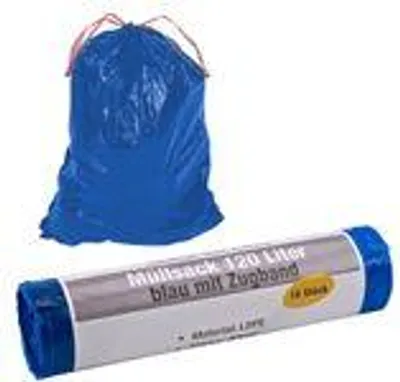 Produktbild von Müllsack 120 Ltr. blau mit Zugband 10 Stück 40µm