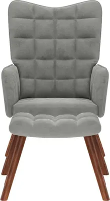 A single armchair with a matching footstool, shown from the front on a white background.
