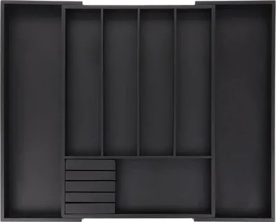 Obrázok produktu pre Bambusový výsuvný organizér na príbory do kuchyne – 5–7 priehradiek – 325–55 × 445 cm – čierny