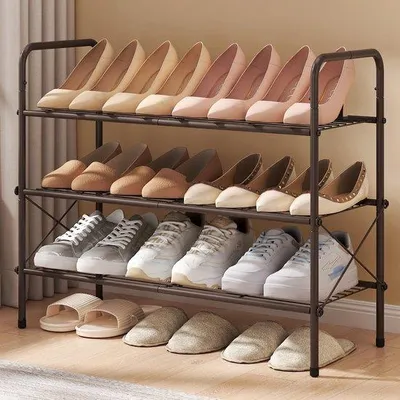 Immagine prodotto di Ibenzoa®: Porta scarpe in metallo robusto, con 3 ripiani, dimensioni 70 x 58 cm, tubi in acciaio inossidabile, capacità di carico fino a 25 libbre per ripiano – soluzione salvaspazio per ingresso e camera da letto