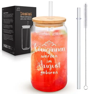 Produktbild von Trinkgläser mit Deckel und Strohhalm - 500 ml Fassungsvermögen - für Eiskaffee Cocktails Eistee und Soda - 17 oz
