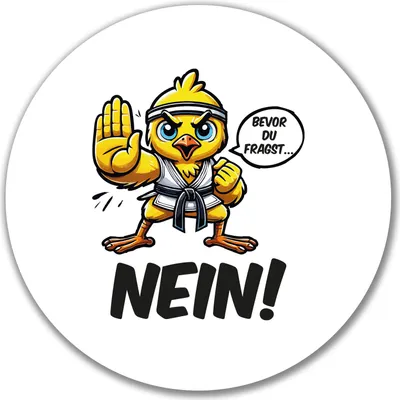 Produktbild von Huuraa Aufkleber Bevor du fragst.. Nein Karate Küken 10cm rund Sticker Geschenkidee